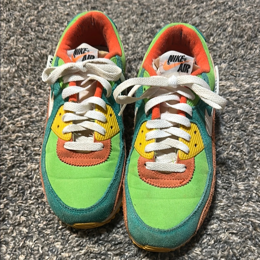 Nike Green and Orange Sneakers Durable Skateboarding Design